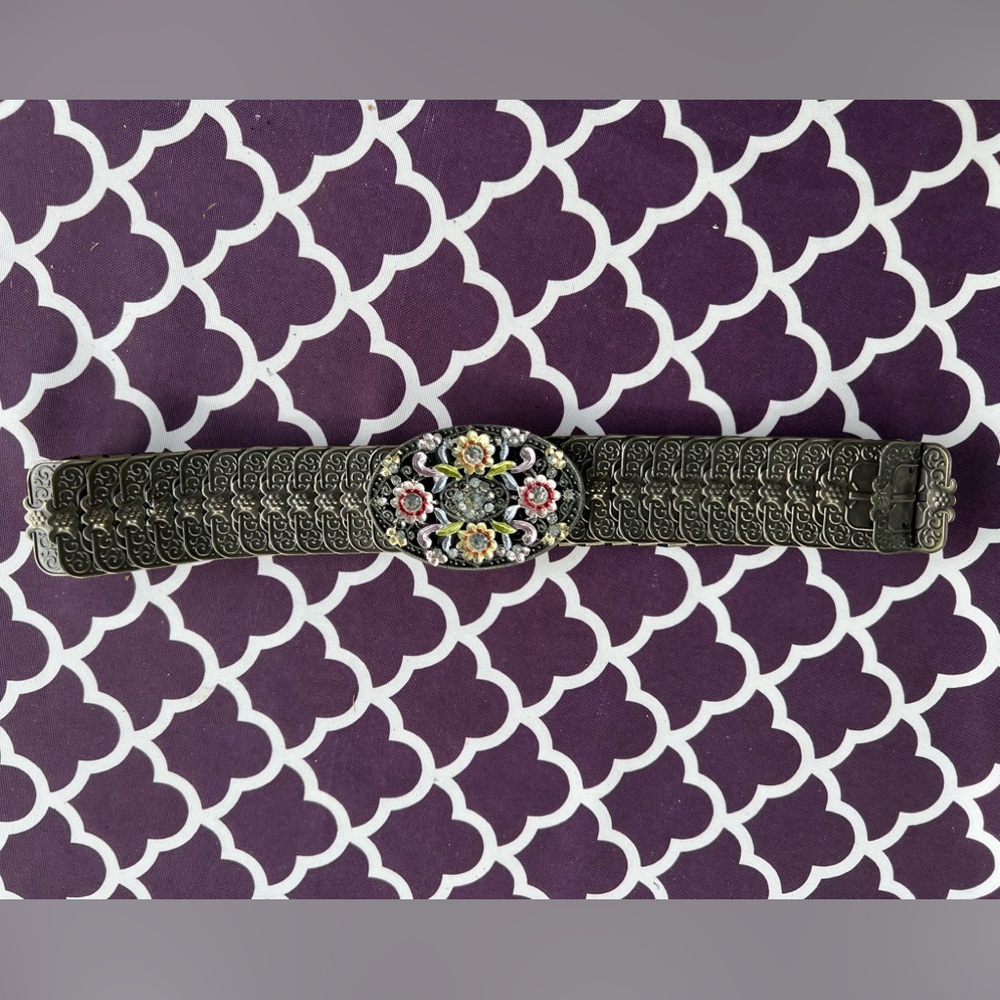Women’s Floral Rhinestone Buckle Elastic Stretch Belt